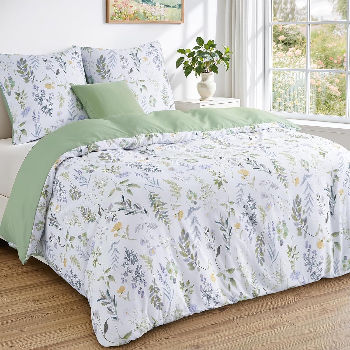 Beddengoed 240x220 Groen Bloemen Planten - Zacht en Comfortabel - ÖKO-TEX, Ademend - Ideaal voor Jaarlijks Gebruik - ShopVlot
