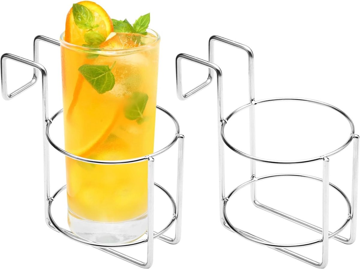 Stalen bekerhouders 2 stuks - voor strandstoel - stevige constructie - perfect voor drankjes - ShopVlot