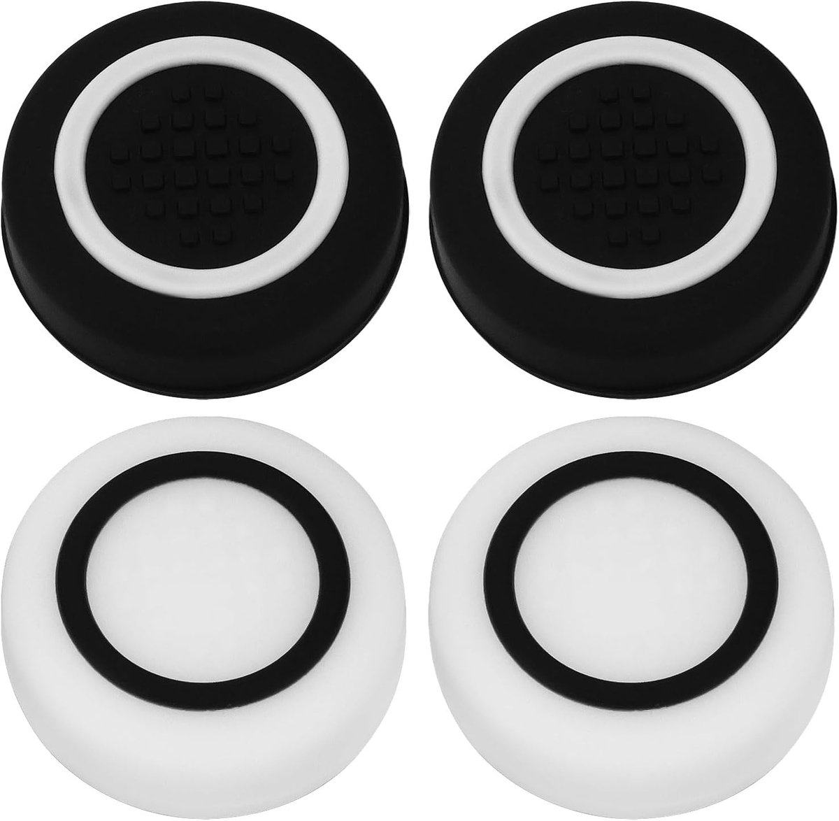 SnelShoppen - 2 Sets Zachte Siliconen Joystick Caps Beschermende Hoes Thumb Stick Grip Caps Geschikt voor Game Controllers Wit en Zwart