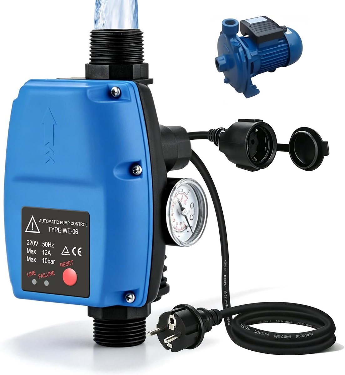 Drukschakelaar met manometer - 10 bar - automatische pompdrukregelaar - ideaal voor waterpompen - ShopVlot