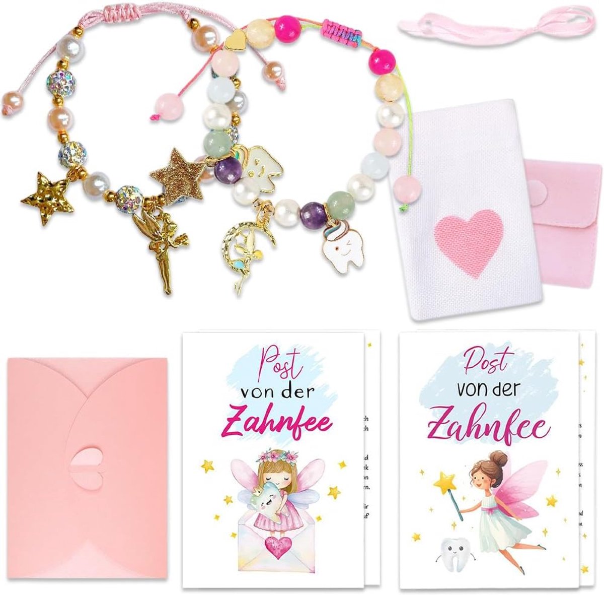 Meisjesarmbanden set van 2 - verstelbaar - met kleine muis kaart - leuk herinnering voor baby tanden - ShopVlot