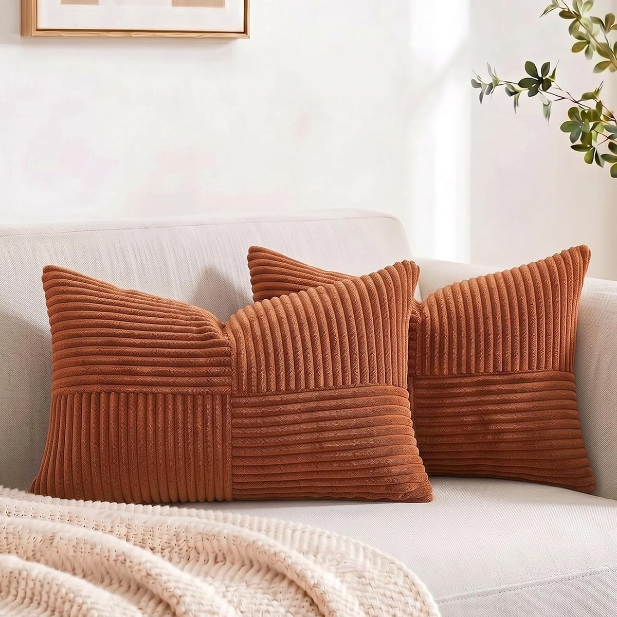 Cushion Covers 40 x 60 cm - Boho Corduroy - Caramel Kleur - Elegante Cross Stripes - ShopVlot