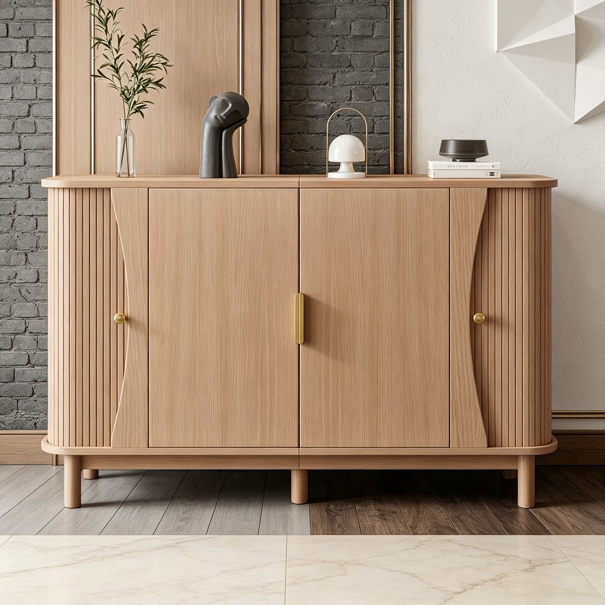 DESMIU Dressoir - 2 Deuren En Verstelbare Plank - Voor Woonkamer, Hal En Eetkamer - MDF - Naturel - 140x40x88 Cm