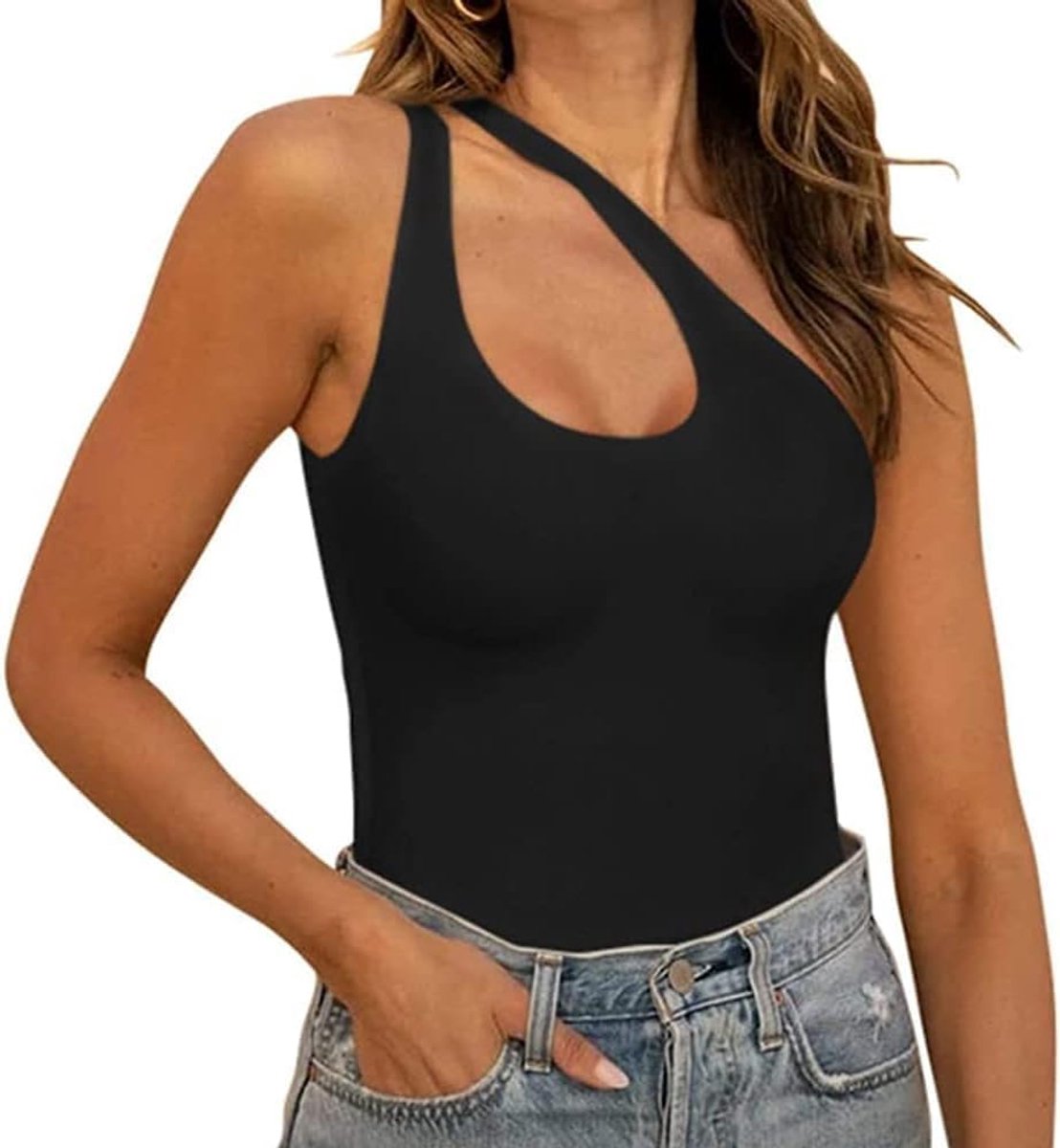 Dames Sexy One Shoulder Bodysuit - Snit - Mouwloos - Voor een verleidelijke uitstraling - ShopVlot