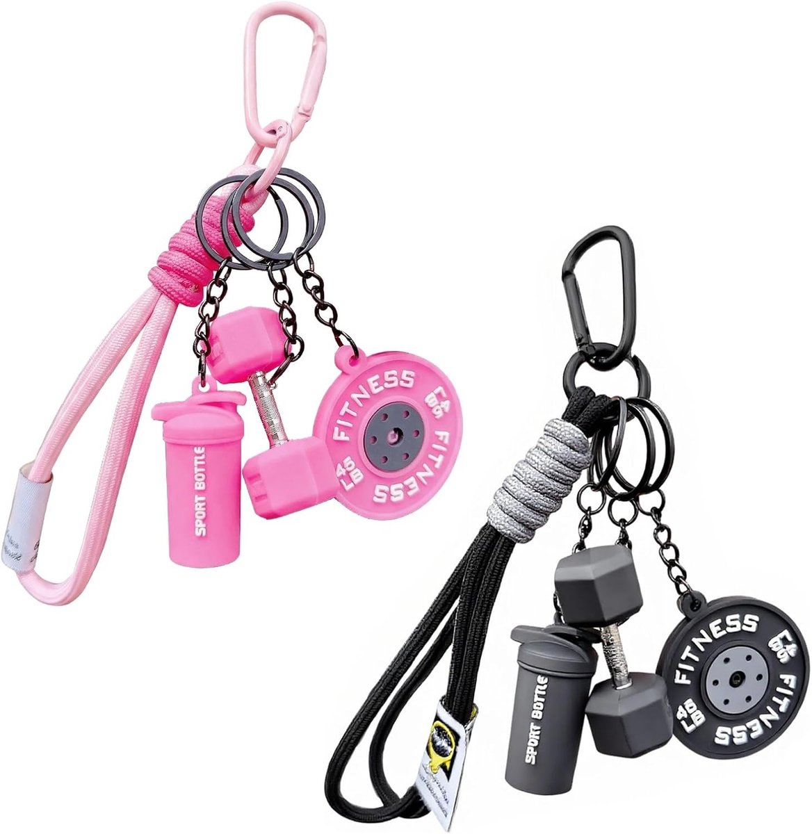 Fitness sleutelhangers met halter en gewicht - 2 stuks - kleurrijk design - perfect voor sportliefhebbers - ShopVlot