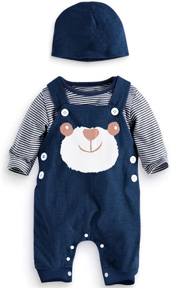 Baby kleding set 3-delig - lange mouwen katoen - gestreept - comfortabel voor jongens 3-18 maanden - ShopVlot