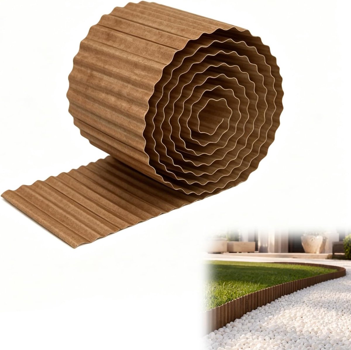 Gazonrand 15 x 600 cm - gegolfde metaal - cortenstaal - unieke roestkleur voor je tuin - ShopVlot