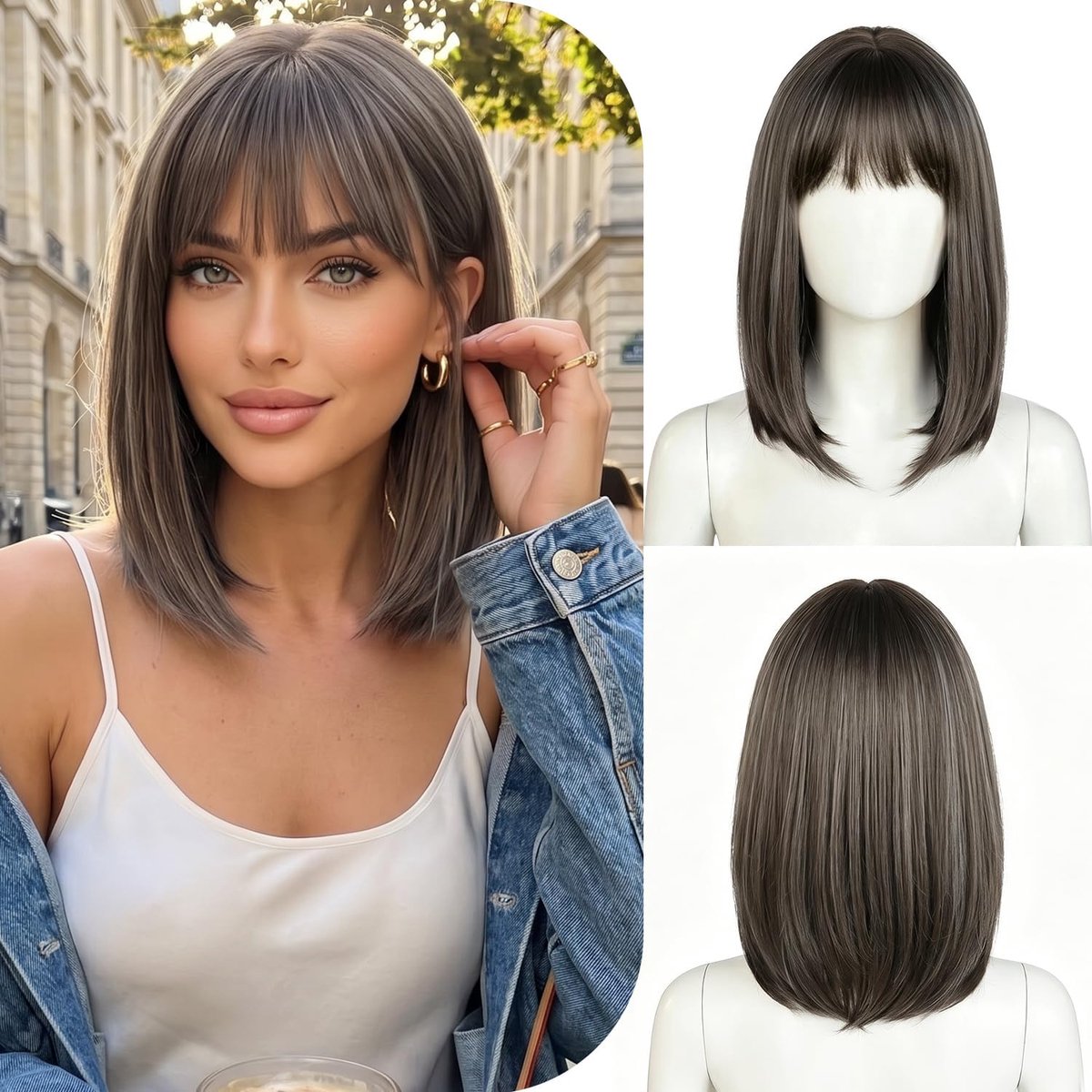 Bobpermanent met Franje - Grijs Bruin - 12 Inch voor Dagelijks Gebruik - ShopVlot