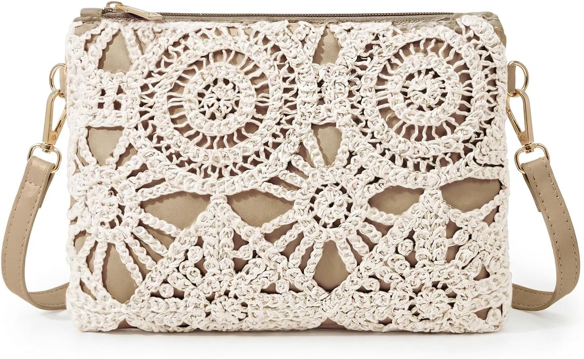 Handtas voor dames - geweven bloemen - PU-leer - boho-strandtas voor werk - ShopVlot