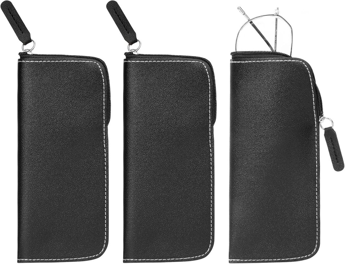 Brilhoes 3 Stuks - Zachte Leren Zipper - PU Lederen Zonnebril- en Leesbrilzak - Bescherming voor Gezin - ShopVlot