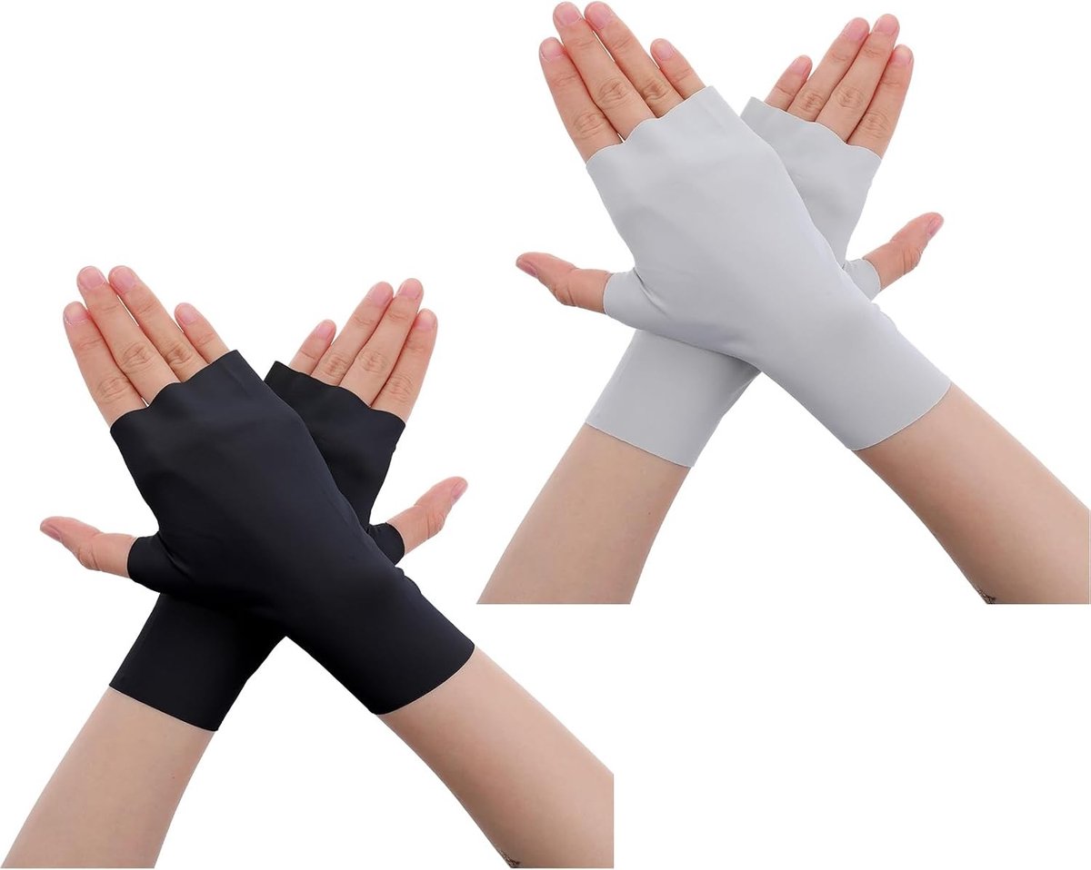 Vingerloze Zomerhandschoenen voor Dames en Heren - UV-bescherming, Polslengte, Comfortabel en Stijlvol voor Buitenactiviteiten en Autorijden - Zwart/Grijs