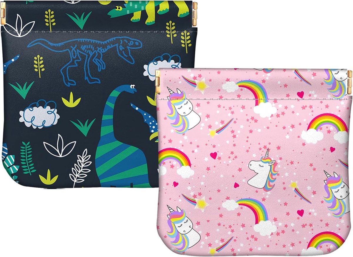 2PCS Small Squeeze Coin Purse Pouch Soft PU Leather Mini Wallet Change Bag Cute Aesthetic For Women Girls Men - ShopVlot