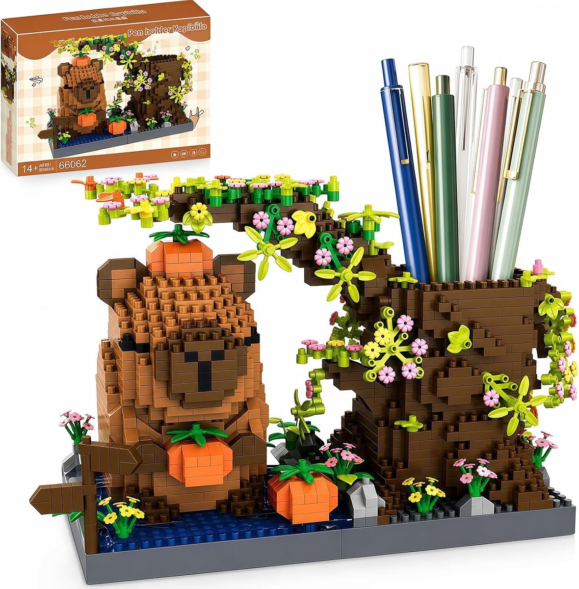 Capybara Blocks Pen Holder, 1100pcs Capybara Building Set, Mini Clamp Building Blocks Pen Holder & Desk Organizer - ShopVlot