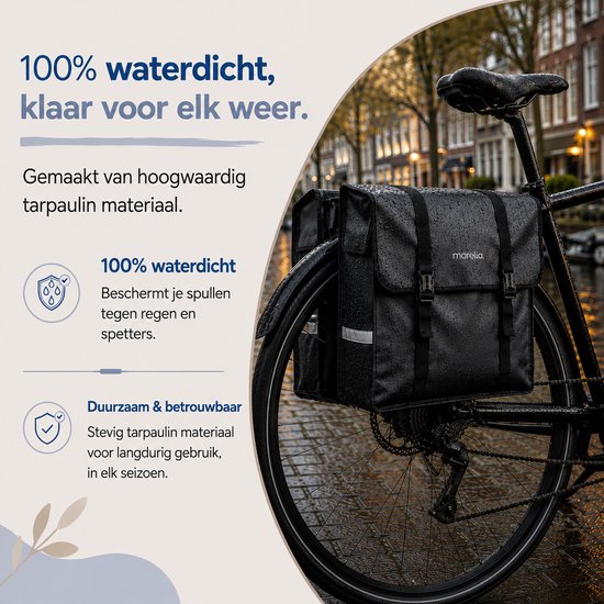 Morelia® 100% Waterdicht dubbele Fietstas - 48 Liter - fietstassen voor Elektrische fietsen - Zwart van Morelia — afbeelding 2