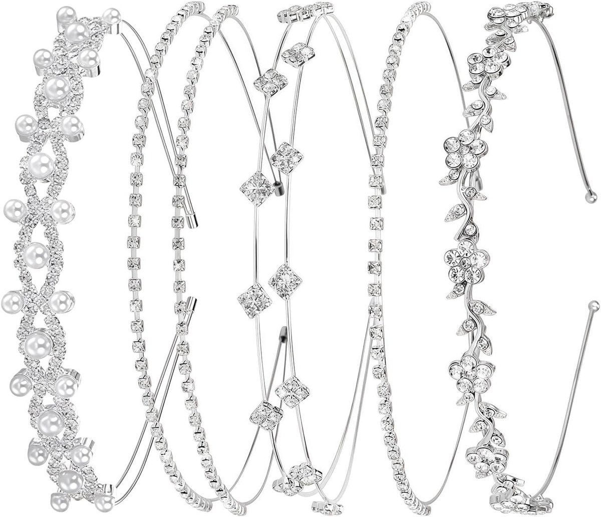 Elegante zilveren haarbanden met strass voor bruid, bruidsmeisjes en speciale gelegenheden - 5 stuks