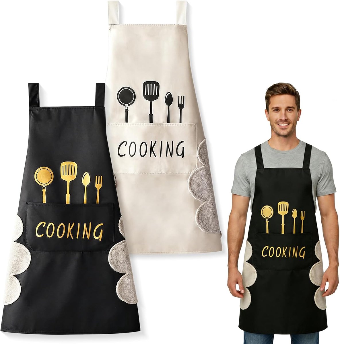 2 stuks kookschort keukenschort grappig schort waterdicht voor heren dames cadeau barbecueschort voor mannen dames - ShopVlot