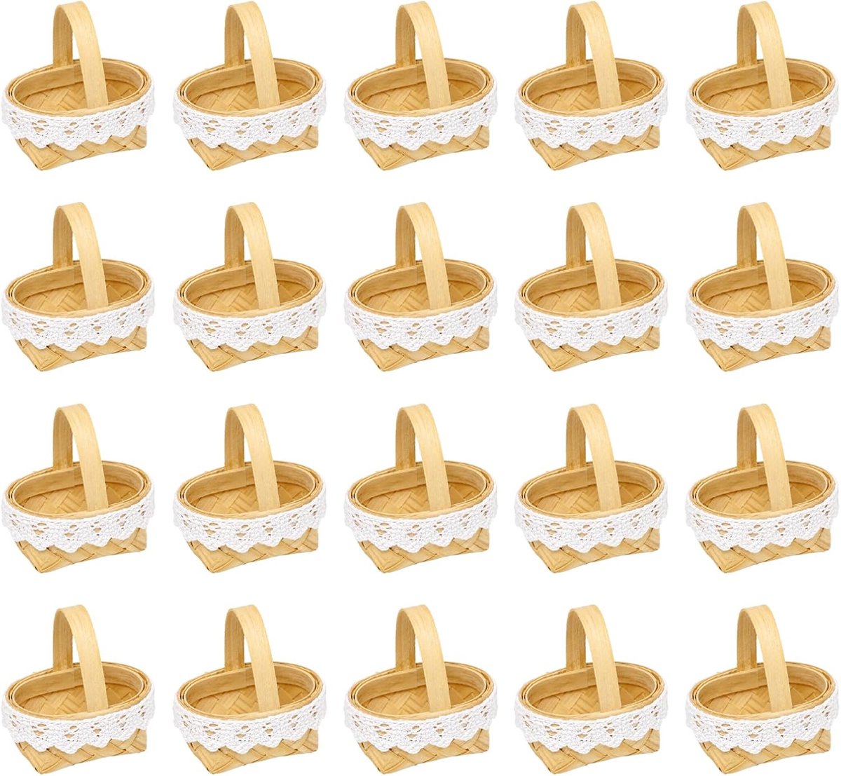 20 stuks gevlochten mini-mand met handvat, kleine mand voor bruiloft, met kanten rand, miniatuur, bloemenmand van - ShopVlot