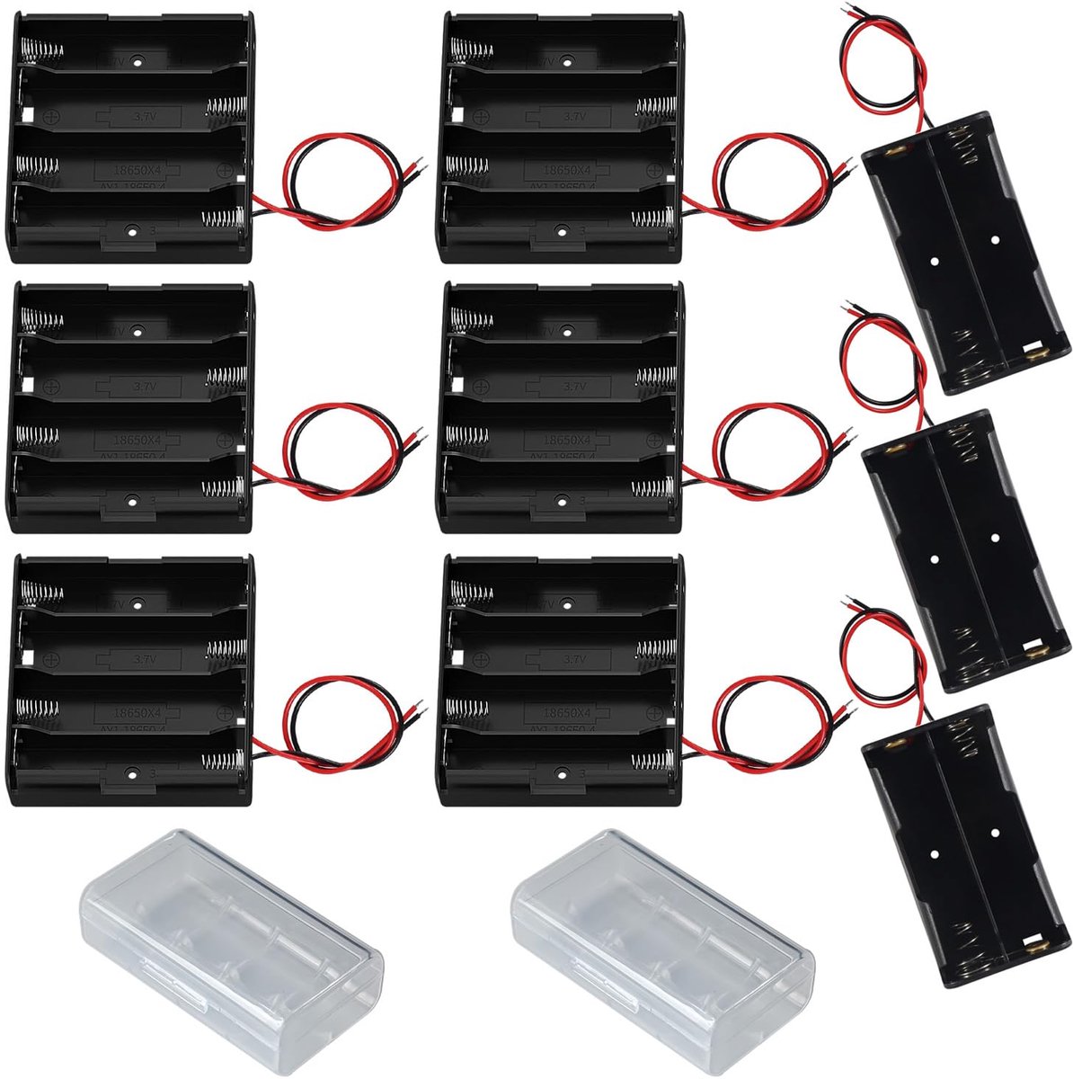 9 stuks 18650 batterijhouder, behuizing, kunststof, batterijopbergdoos met draadkabels (2/4 slots) voor eenvoudig - ShopVlot