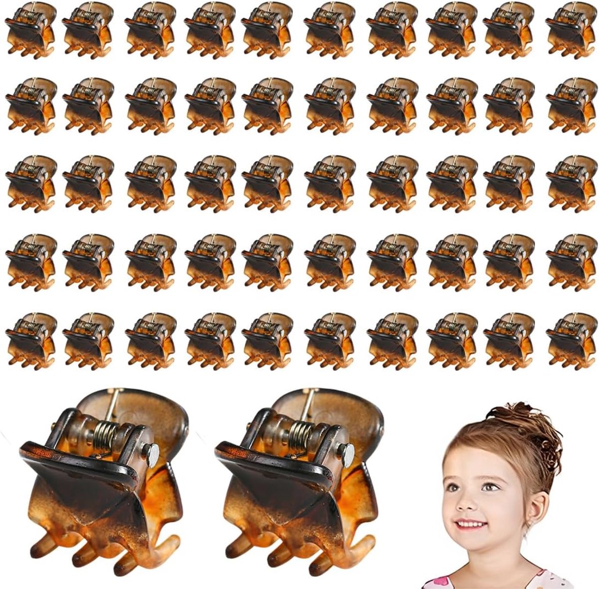 50 stuks kleine haarspelden, mini-haarklemmen, kunststof haarspelden van kunststof voor meisjes en dames [bruin] - ShopVlot