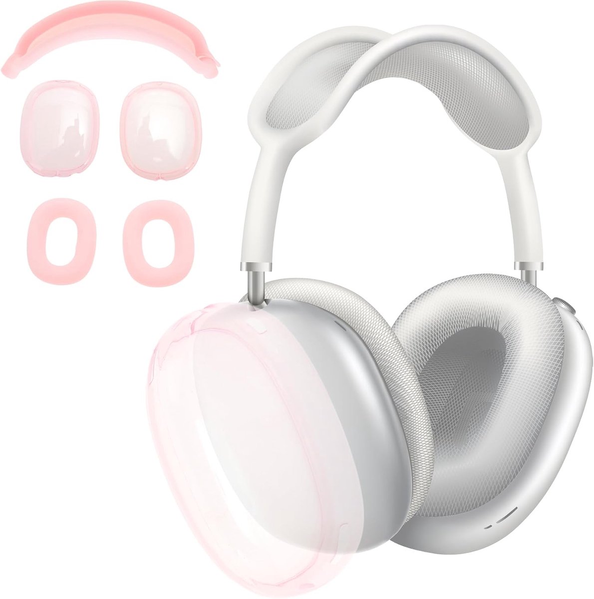 3-in-1 Case for Airpod Max, Silicone Ear Pads, Protective Cases with TPU Protective Case, Headband Cover, Cover, Pink - ShopVlot