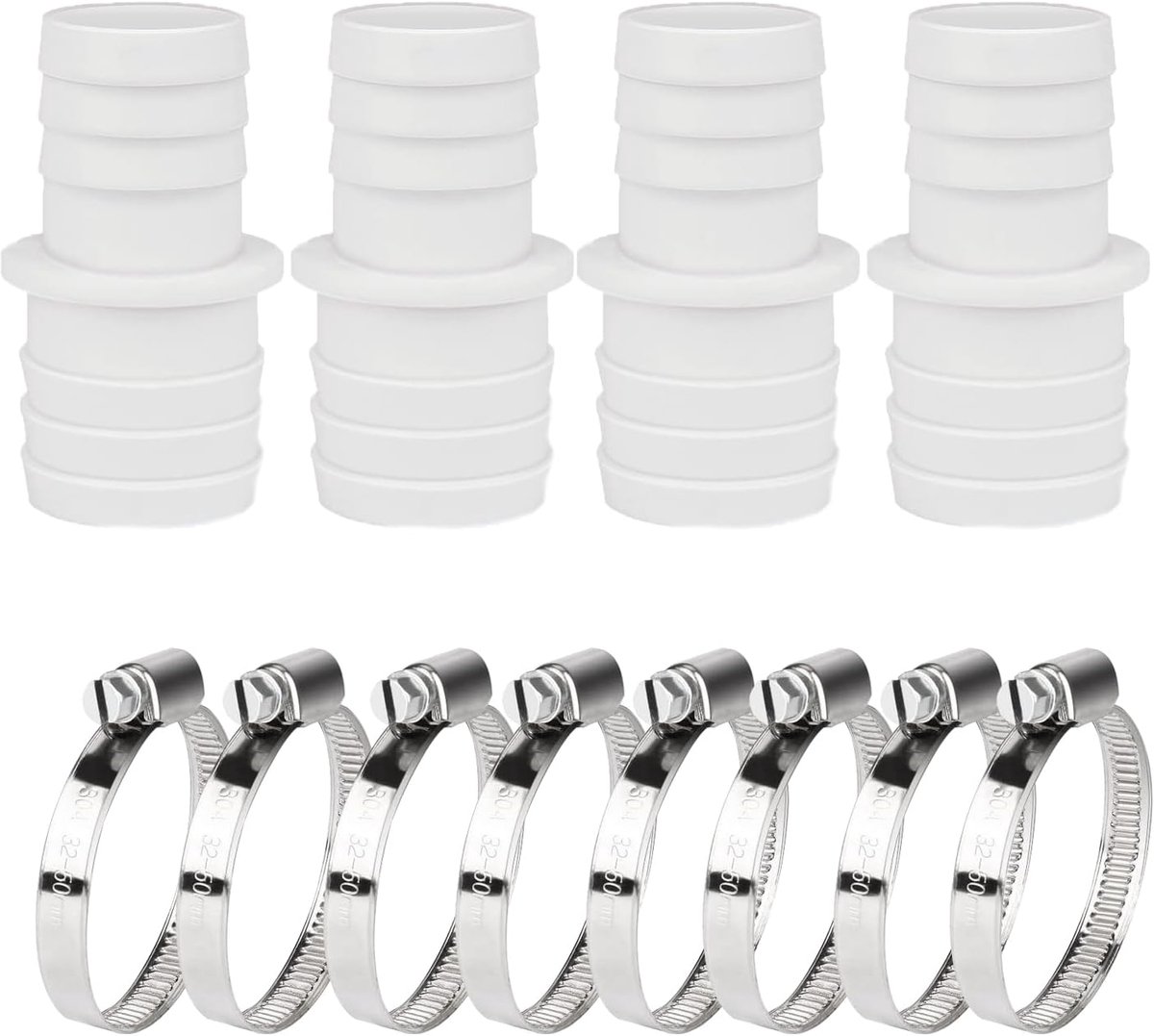 Slangverbinders voor zwembadslang, diameter 32/38 mm, set met 8 roestvrijstalen slangklemmen, slangaansluiting voor - ShopVlot