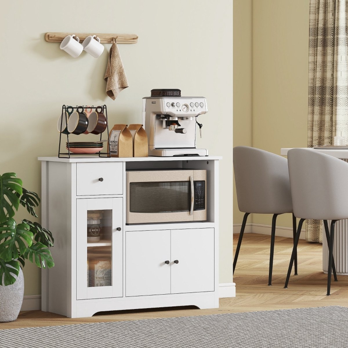DESMIU Keukenkast - Open Vak Voor Microgolf En Lade - Voor Keuken, Eetkamer En Woonkamer - Spaanplaat - Wit - 80x35x72,2 Cm