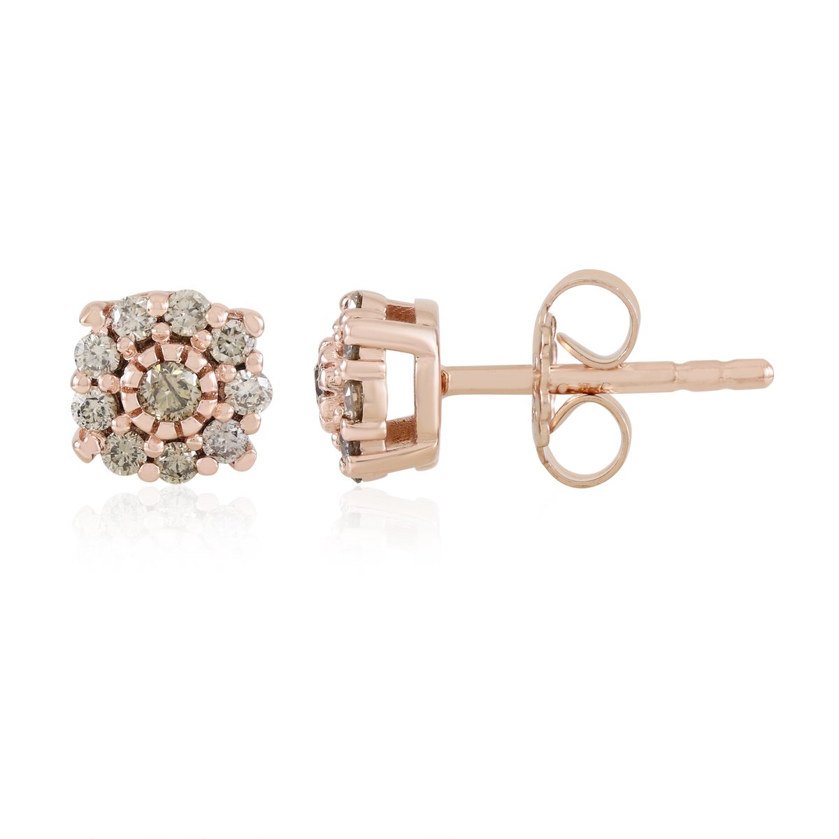 Cavill - zilveren oorbellen met I2 bruine diamanten 0,275 ct - 925 sterling zilver roségoudverguld - ronde briljant geslepen - elegante damesoorbellen