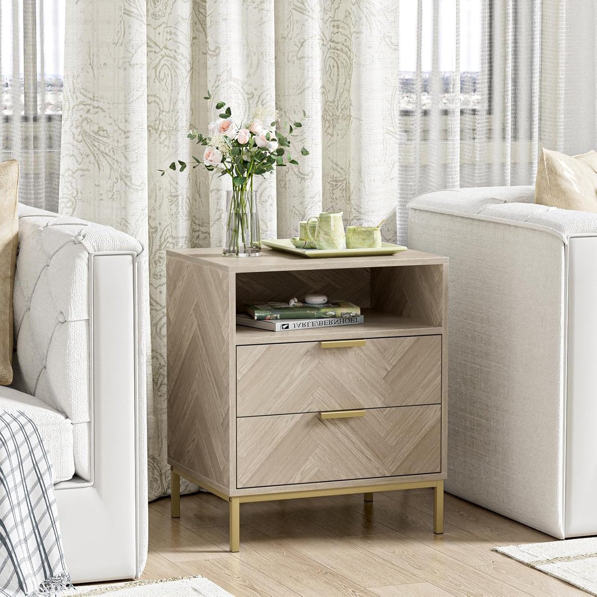 Nachttafel met 2 lades - 50 x 40 x 60 cm - open compartiment - ideaal voor slaapkamer en woonkamer - ShopVlot