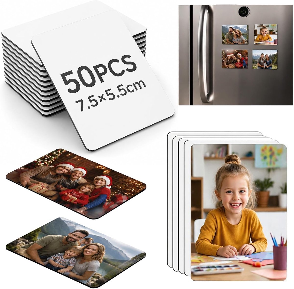 Sublimatiemagneet 5,5 cm x 7,5 cm - onbehandeld - hoogwaardig acrylhars - ideaal voor gepersonaliseerde fotomagneten - ShopVlot