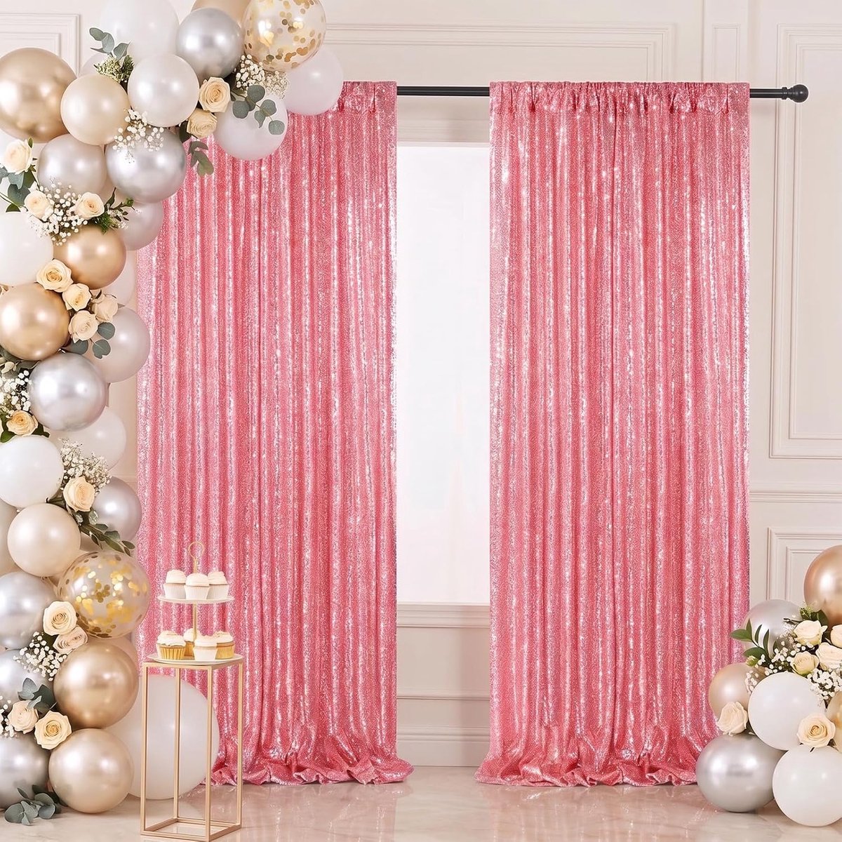 Fotoachtergrond 60 x 200 cm - Pailletten - Roze - Professionele uitstraling voor je foto's - ShopVlot