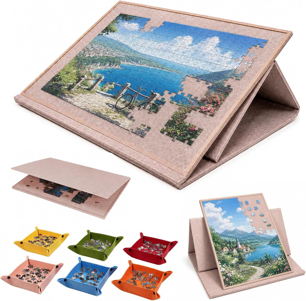 Draagbaar puzzelbord met 6 sorteervakken - kantelbaar vilt - antislip constructie - ideaal voor 1000 stukjes - ShopVlot