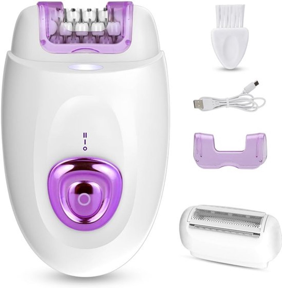 Epilator-Gezichtsepilator vrouw- Epilator voor dames- voor ontharing met scheeropzetstuk en trimmeropzetstuk- 2-in-1 elektrisch scheerapparaat en haarverwijderaar-paars