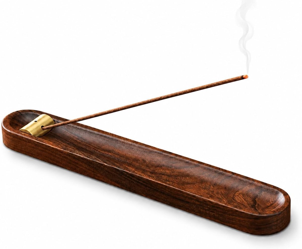Wierookhouder met houten sokkel - goudkleurig - drie openingen - perfect voor meditatie - ShopVlot