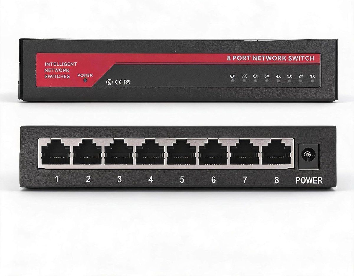 8 Poorten Gigabit PoE Switch - Desktop of Wandmontage - Robuuste metalen behuizing - Snelle en stabiele netwerken - ShopVlot