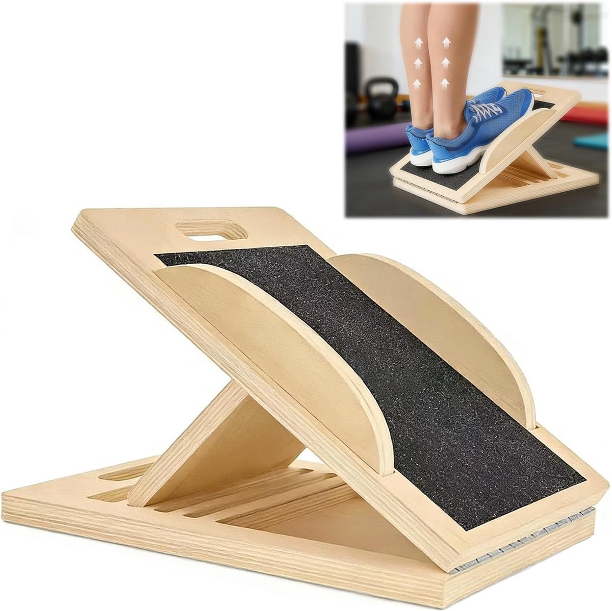 Schuine plank verstelbaar 0°-45° - houten stretchboard - met trainingsposter - verbeter kuitflexibiliteit - ShopVlot