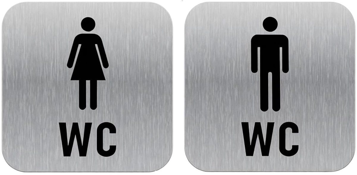 Solidchoice - Set van 2 WC-Bordjes met Zilverkleurige Metaal Look