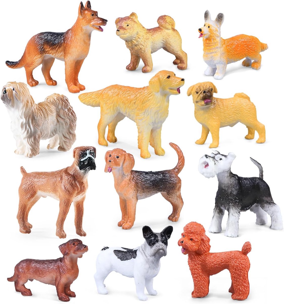 mini hondenfiguren set - 12 unieke plastic puppy's - realistisch en handgeschilderd - ShopVlot