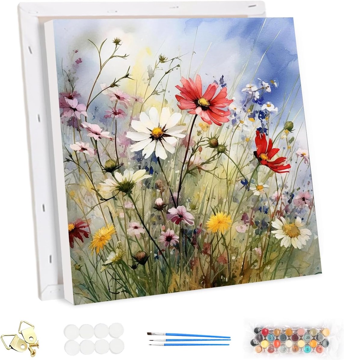 Paint by Numbers voor volwassenen 30x30cm - Inflorescentie bloem - Inclusief lijst en acrylverf - ShopVlot