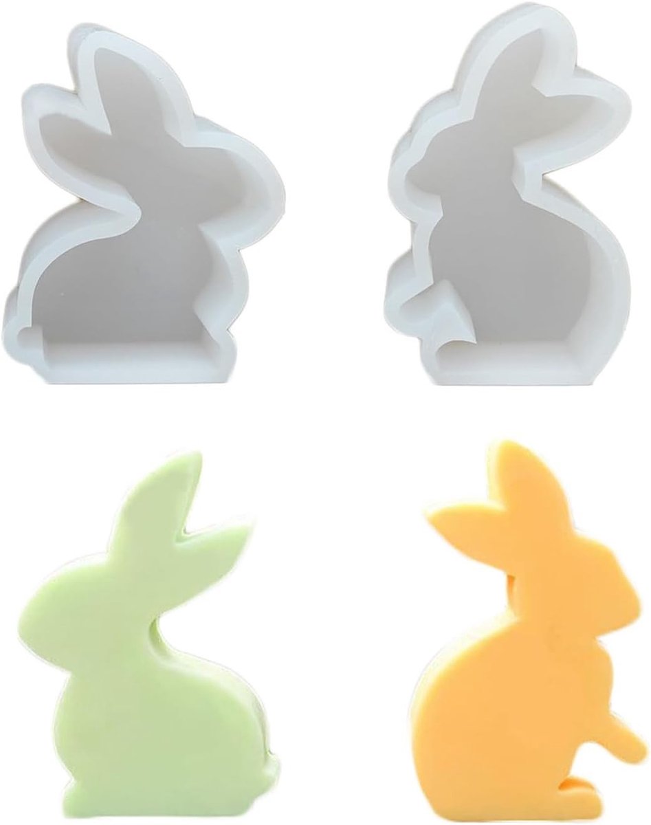 Set van 2 Silicone Mallen in Konijnvorm voor Pasen, Ideaal voor Fondant, Kaarsen en Ambachten