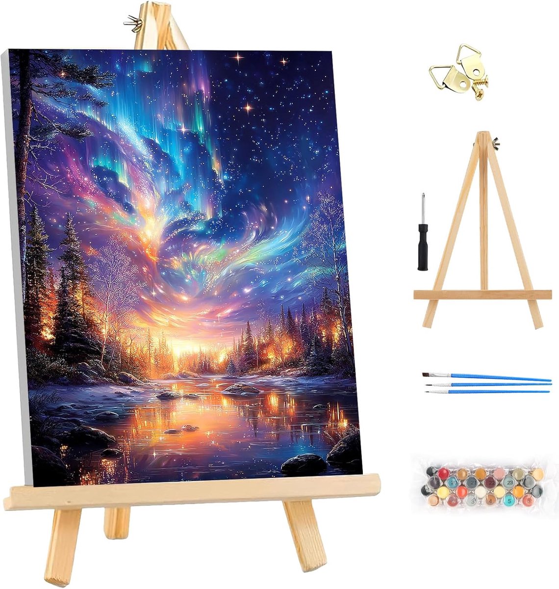 Paint by Numbers set 25x35cm - Starry Night met lijst - Creatief hobbyproject - Perfect voor wanddecoratie - ShopVlot