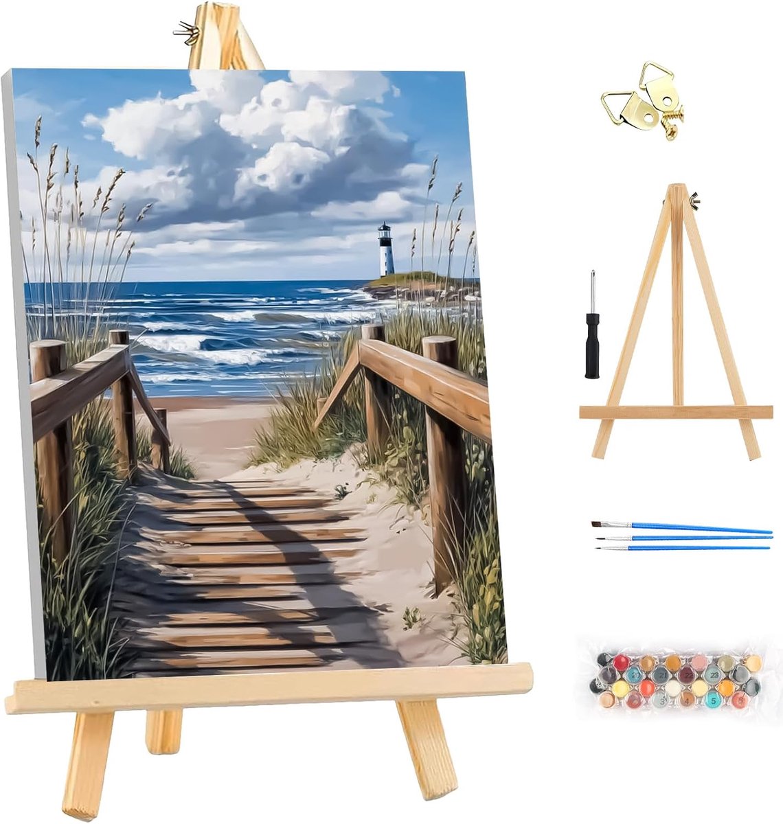 Paint by Numbers Kit 25x35cm - Seaside met lijst - Inclusief acrylverf en penselen - Perfect voor beginners - ShopVlot