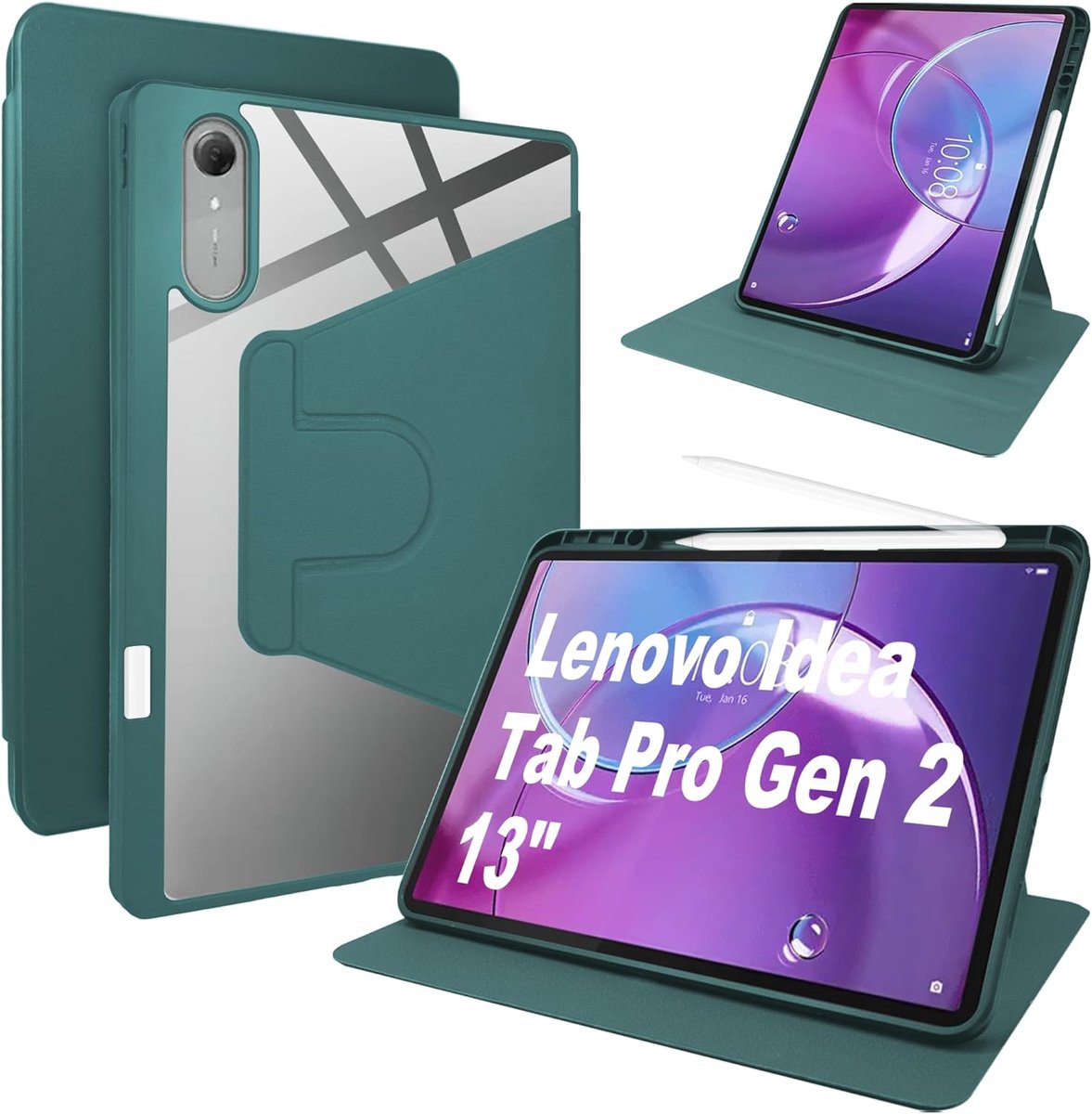 Hoesje voor Lenovo Idea Tab Pro Gen 2 13" - PU Leren & Flexibel silicone - Draaibare standaard - ShopVlot