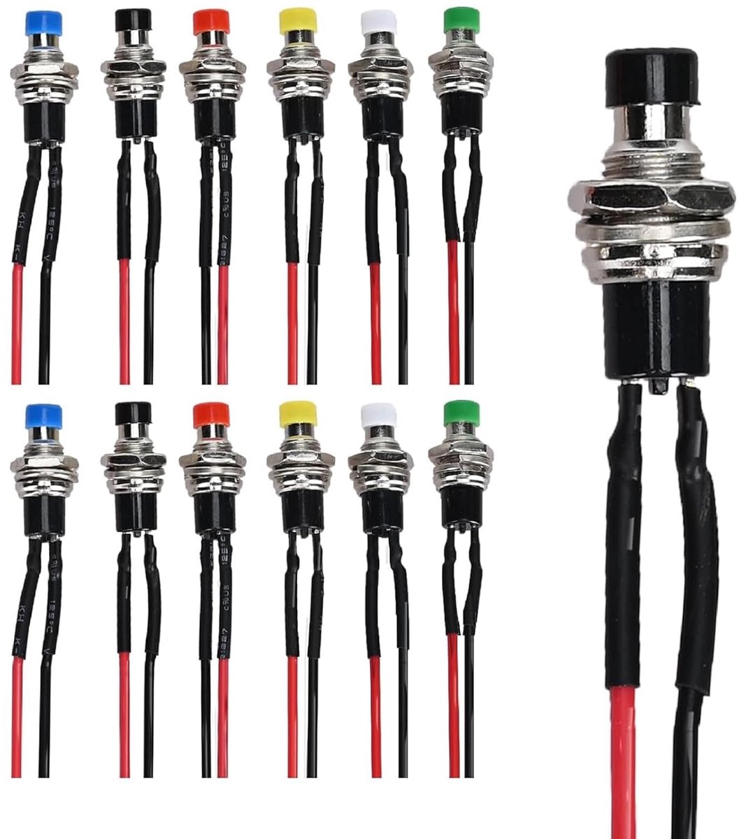 Mini drukknoppen 7mm - voorbedraad - 2-polig SPST - ideaal voor modelspoorbouw - ShopVlot