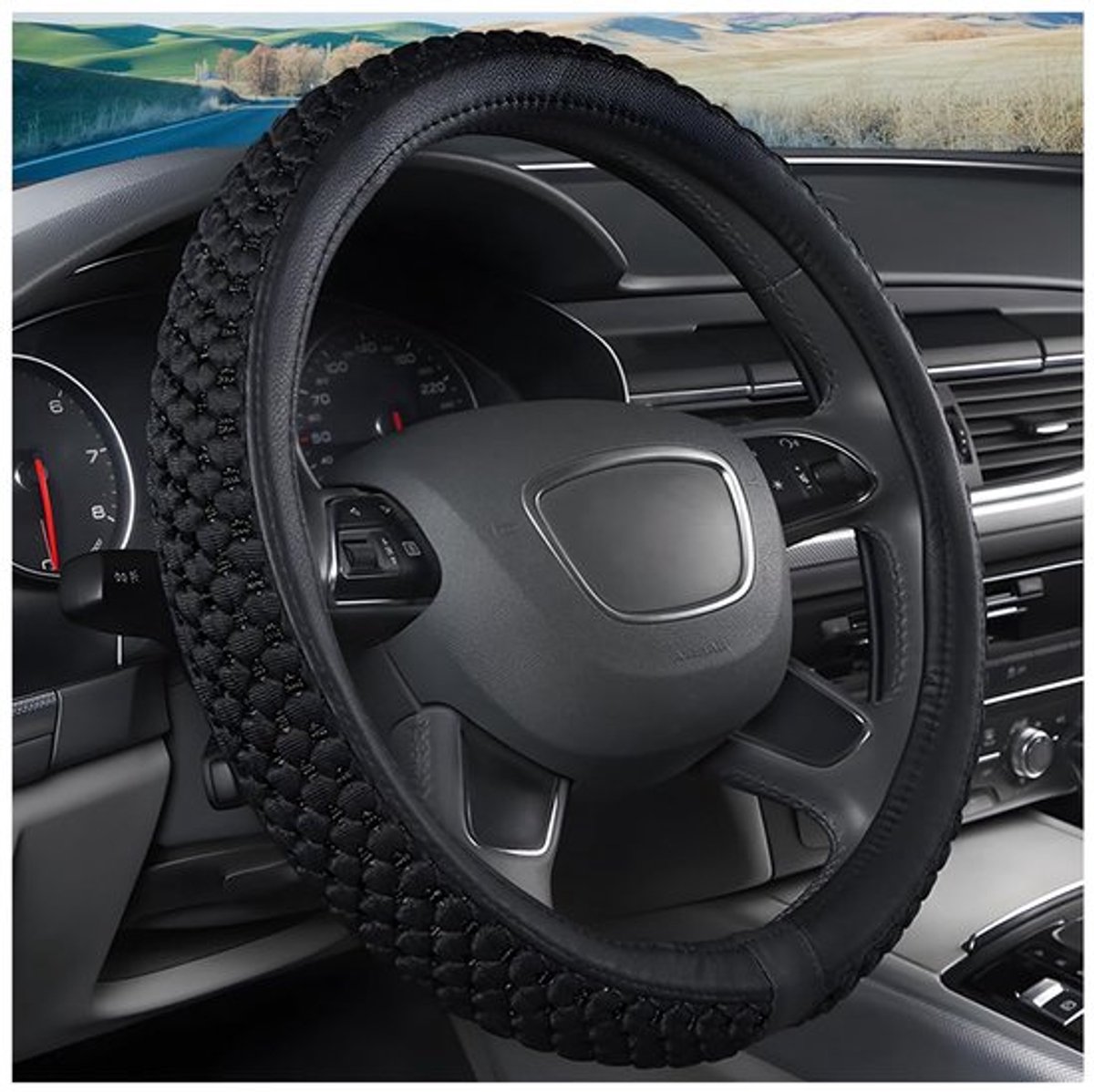 Stuurhoes voor auto, stuurhoes voor auto, antislip, geweven, zacht, elastisch, stuurhoes voor auto, gebreide autostuurhoes (zwart)