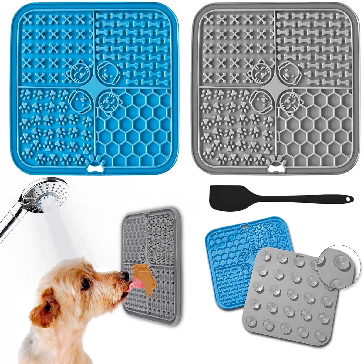 Likmat voor honden set van 2 - met siliconen spatel - BPA-vrij - ideaal voor voeden en trainen - ShopVlot