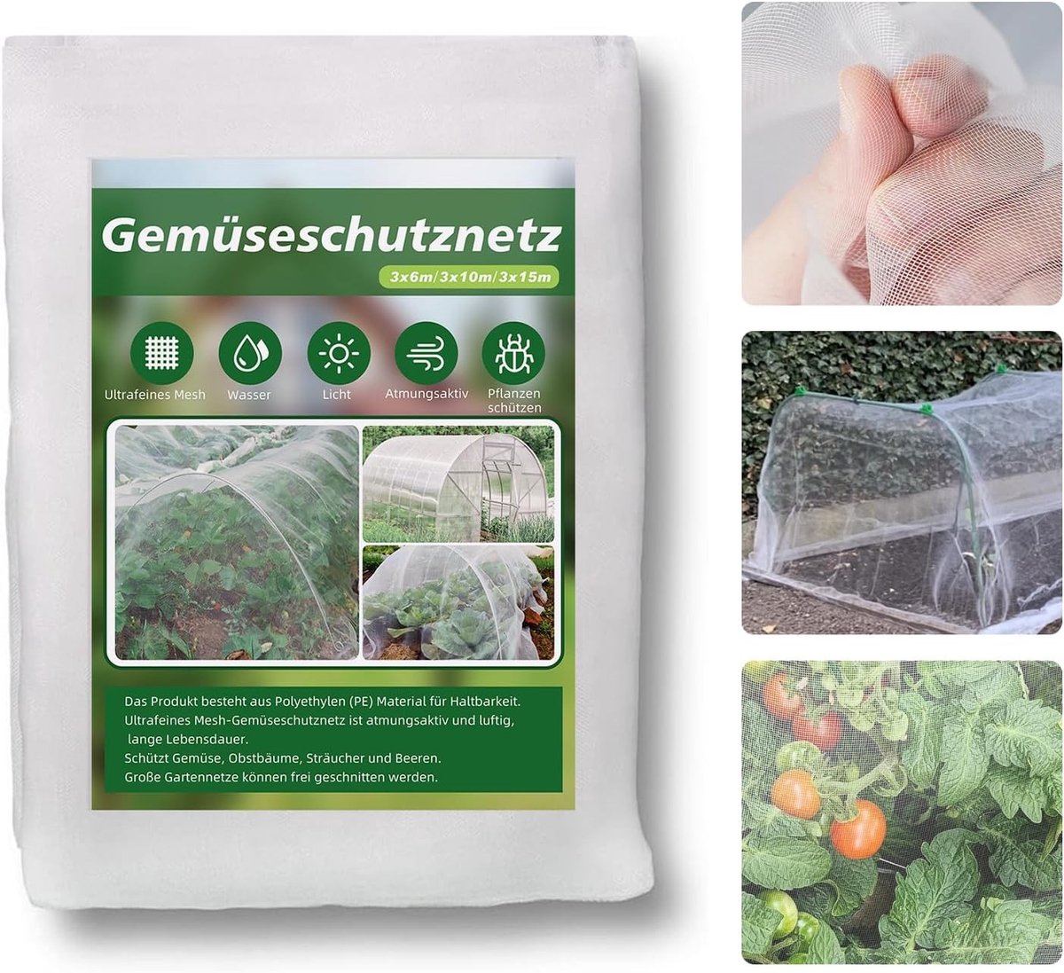 Groentebeschermingsnet - 3 x 10 m - Fijnmazig PE-materiaal - Voor Tuin en Moestuin