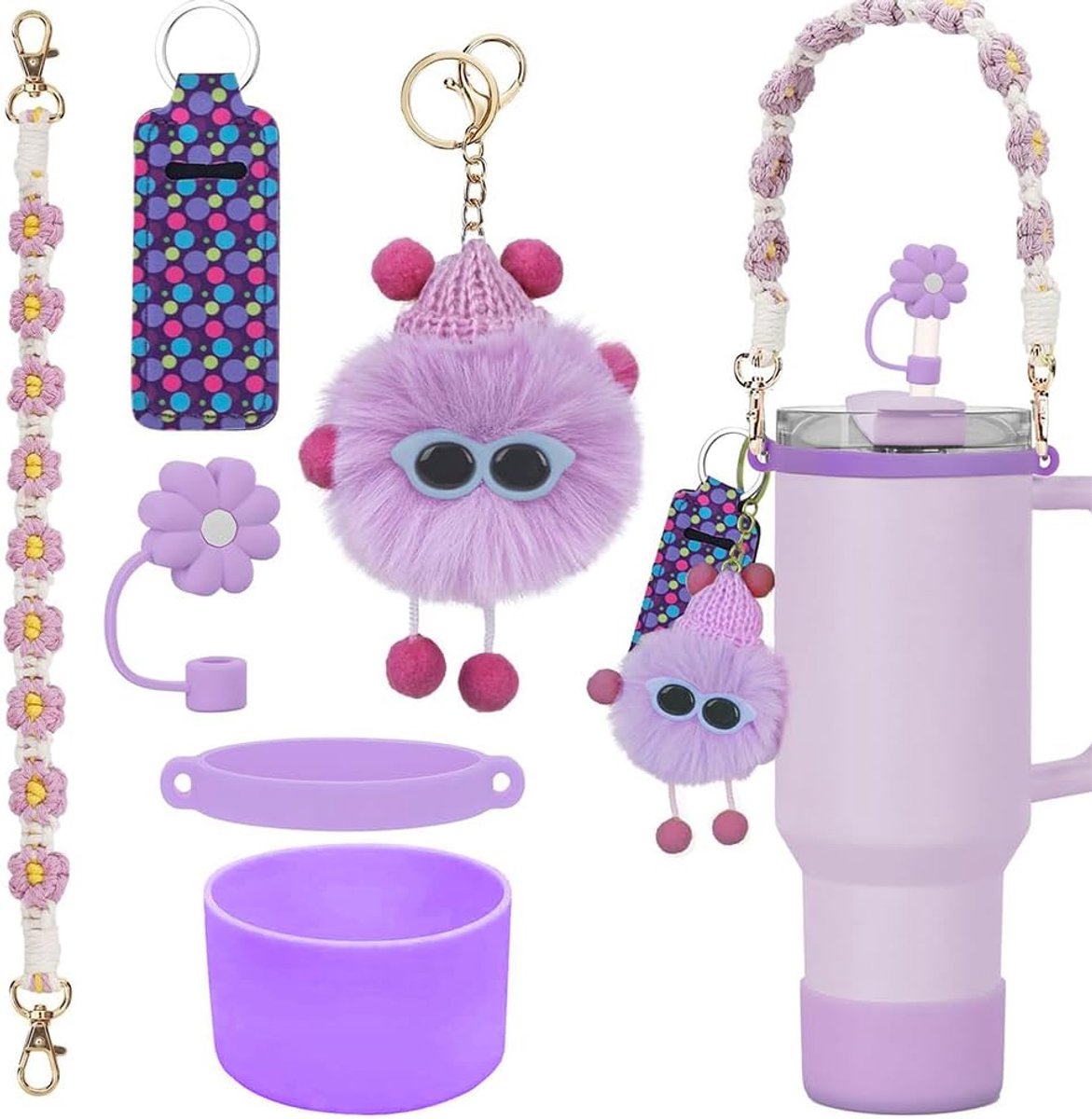 Beker accessoireset 6-delig - kleurrijke bloemdetails - speelse bekerdecoratie - ideaal voor herbruikbare bekers - ShopVlot