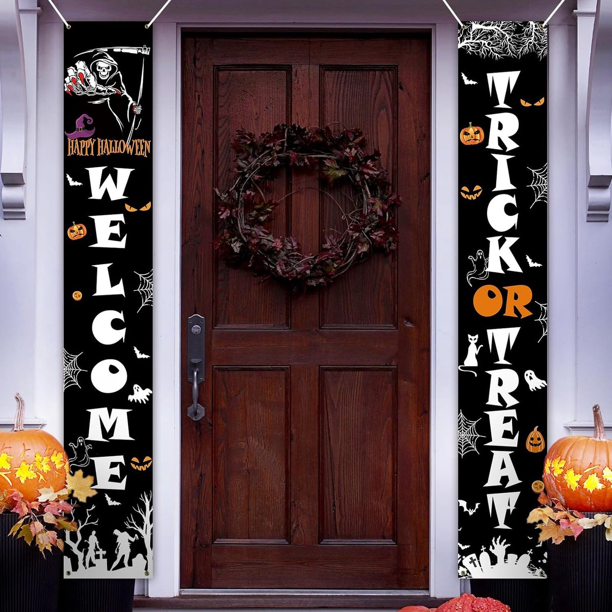 Halloween Banner 180 x 30 cm - Zwart - Decoratie met pompoenen en geesten - Perfect voor Halloweenfeest - ShopVlot