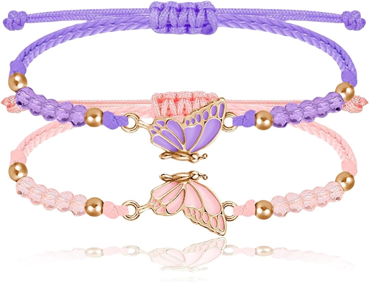 Nayyana 2 Pcs BFF Bracelets Matching Butterfly Bracelets, Handmade Charm Friendship Bracelets, Adjustable Bracelet for - ShopVlot