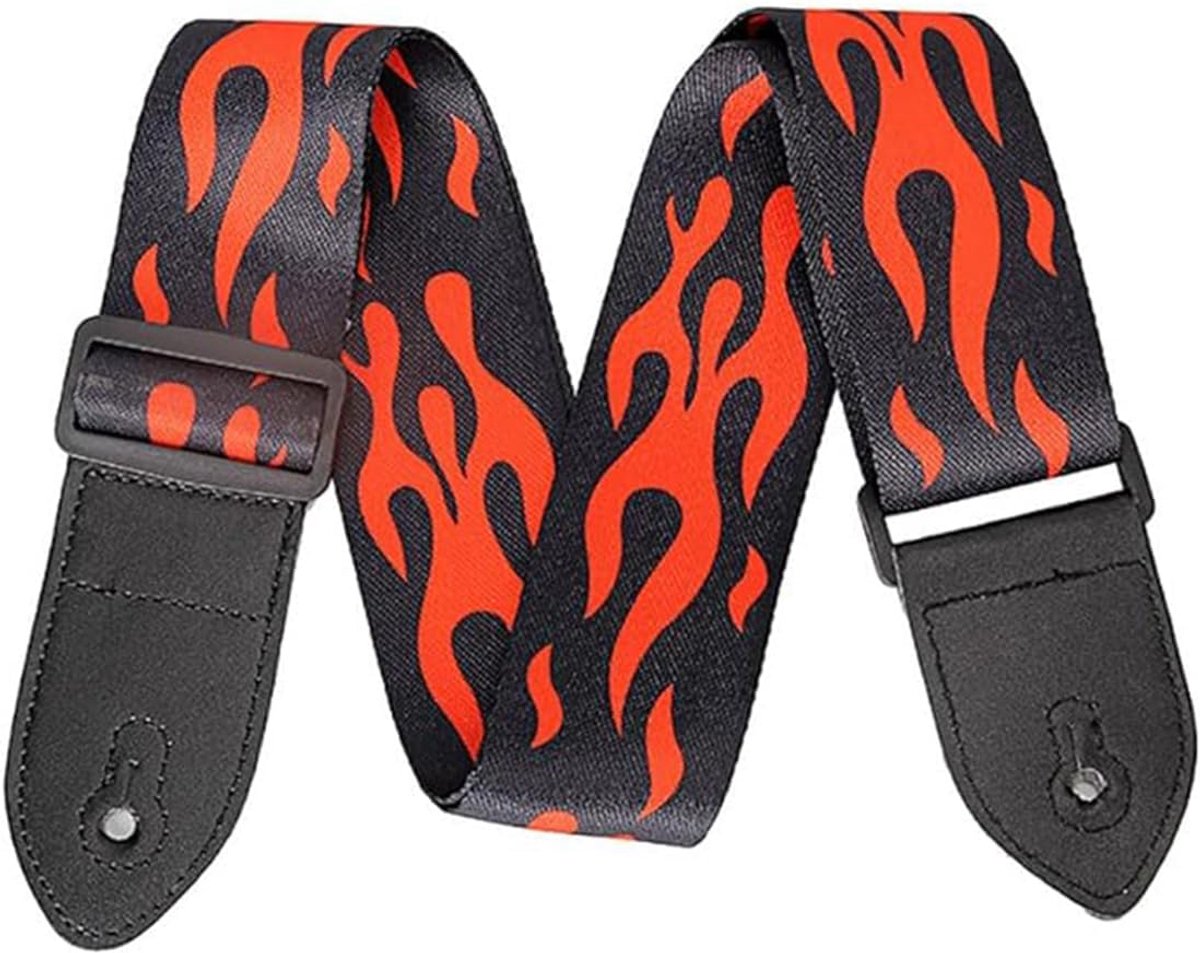 1 x gitaarriem, verstelbaar, voor elektrische gitaar en bas, rood, 80 cm lang, 5 cm breed, van polyester, voor - ShopVlot